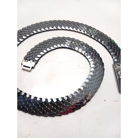 Silver Tone Stretch Belt Flower Plate Size Medium Hook & Eye Closure 34 Inch - Picture 7 of 7